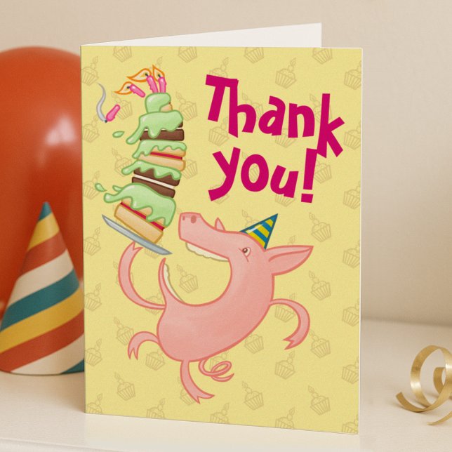 Drôle Cochon Manger Anniversaire Merci de gâteau!  (Créateur téléchargé)