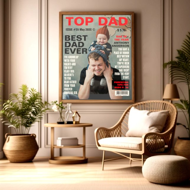 Drôle couverture photo magazine personnalisé (Funny magazine cover parody with custom photo best dad ever.)