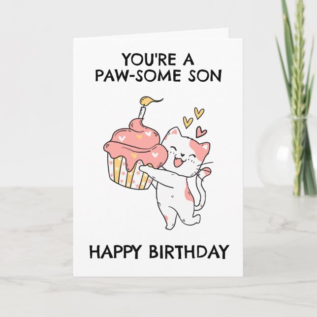 drôle de chat fils cartes d'anniversaire (Devant)