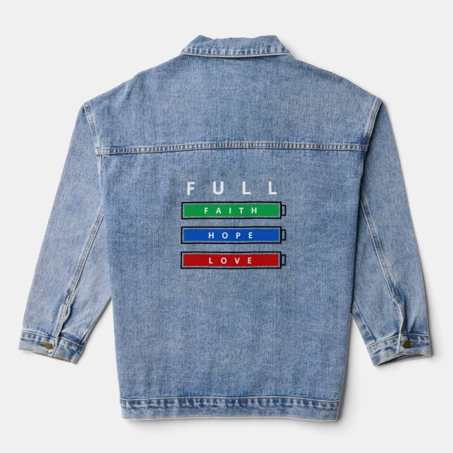 Drôle Denim Veste pleine avec Faith Hope Love (Verso)