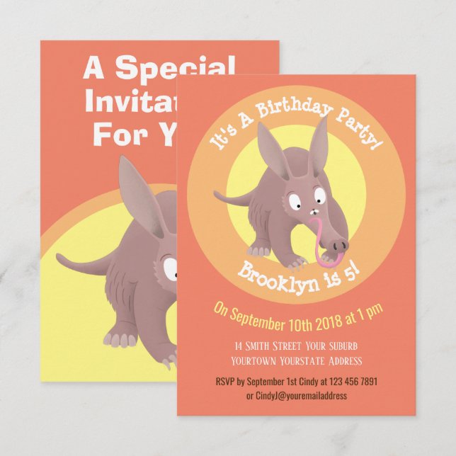 Drôle dessin animé aardvark invitation personnalis (Devant / Derrière)