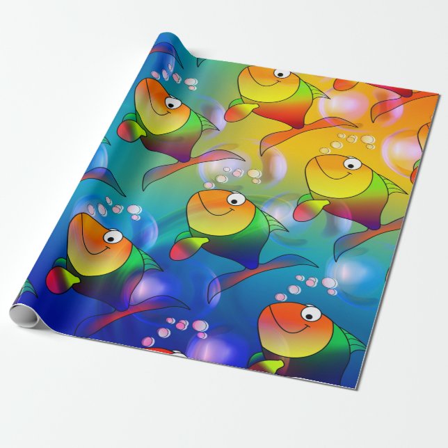 Drôle dessin animé papier cadeau de poisson (Déroulé)