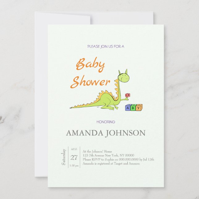 Drôle Dragon avec Baby shower de dés Invitation (Devant)