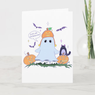 Drôle Fantôme et Carte de voeux pour chat Hallowee