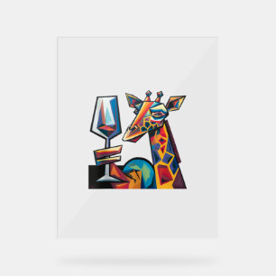Drôle Giraffe Colorée Boire Vin Rouge Cubisme Ab