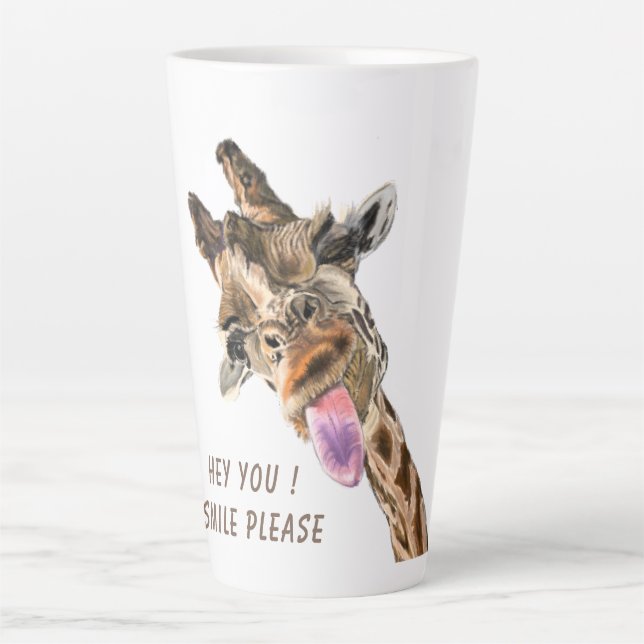 Drôle Giraffe Latte Mug Smile - Texte Personnalisé (Devant)