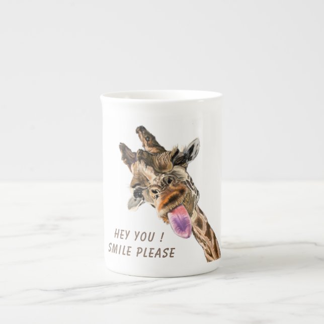 Drôle Giraffe Os Chine Mug Smile - Texte personnal (Devant)