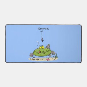 Drôle gras affamé poisson vert dessin de pêche