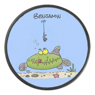Drôle gras affamé poisson vert dessin de pêche