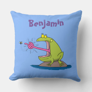 Drôle grenouille et mouche coussin de dessin animé