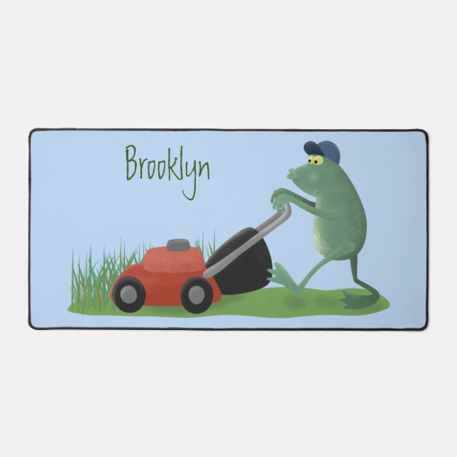 Drôle grenouille verte tondre la pelouse dessin (Recto)