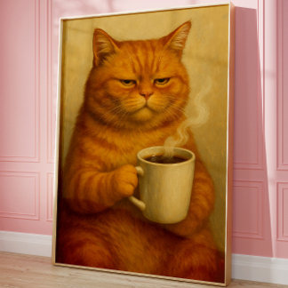 Drôle Grumpy Cat Poster Café Vintage Oil Art