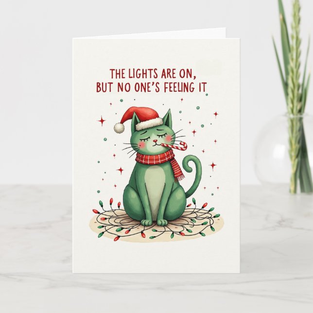 Drôle Grumpy Chat Carte de Noël Les lumières Sont  (Devant)