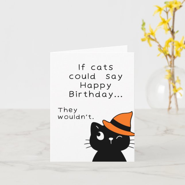 Drôle Halloween Chat noir Carte d'anniversaire (Fleur jaune)