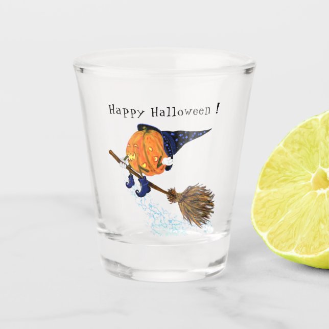 Drôle Halloween Shot Verre Sorcière Citrouille Vol (Devant)