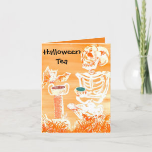 Drôle Halloween Skeleton-Bat Tea Time Plié Carte