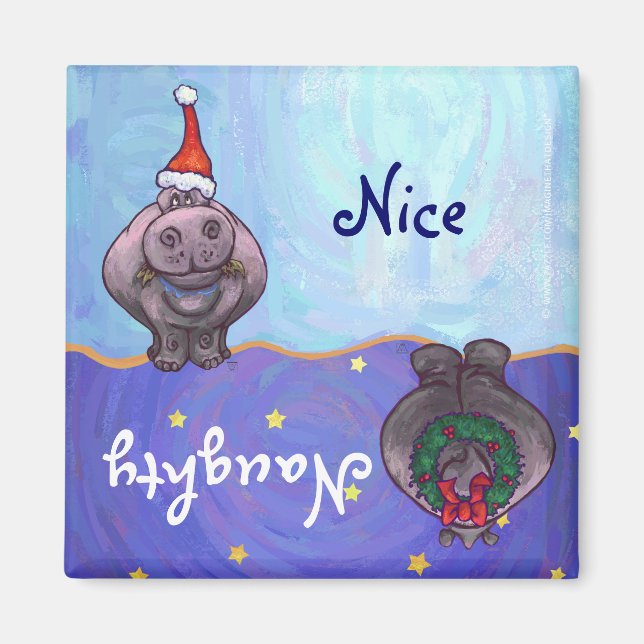 Drôle Hippo Naughty Nice Holiday Magnet (Devant)