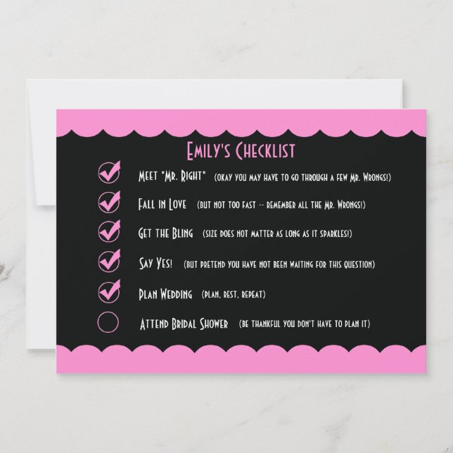 Drôle Invitation à la douche nuptiale — Drôle List (Devant)