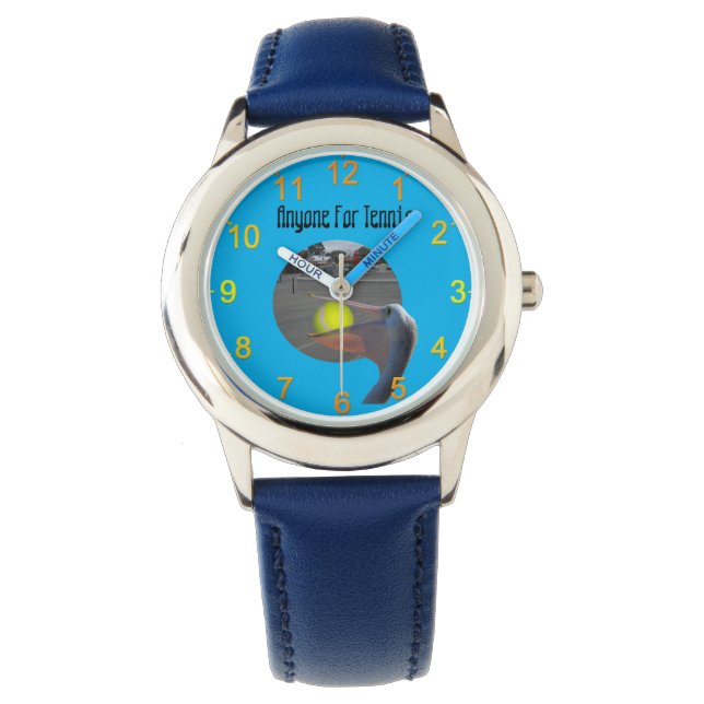 Drôle joueur de tennis Pelican, Montre de cuir pou (devant)