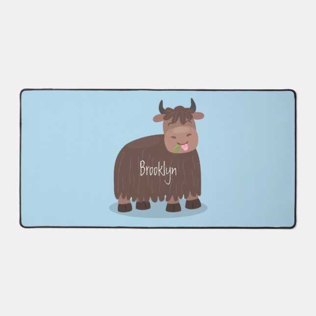 Drôle joyeux yak mangeant de l'herbe dessin d'illu (Recto)