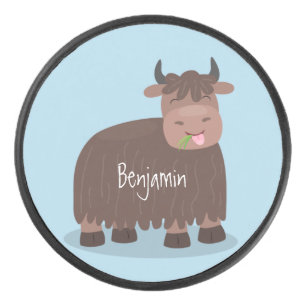 Drôle joyeux yak mangeant de l'herbe dessin d'illu