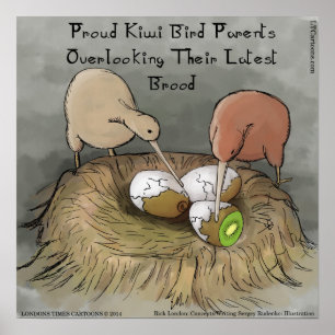 Drôle Kiwi Oiseaux Tendant À Leur Poster De Fruits