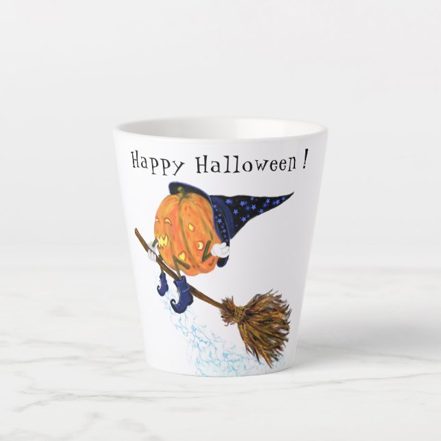 Drôle Latte Mug Halloween Citrouille Sorcière Vole (Devant)
