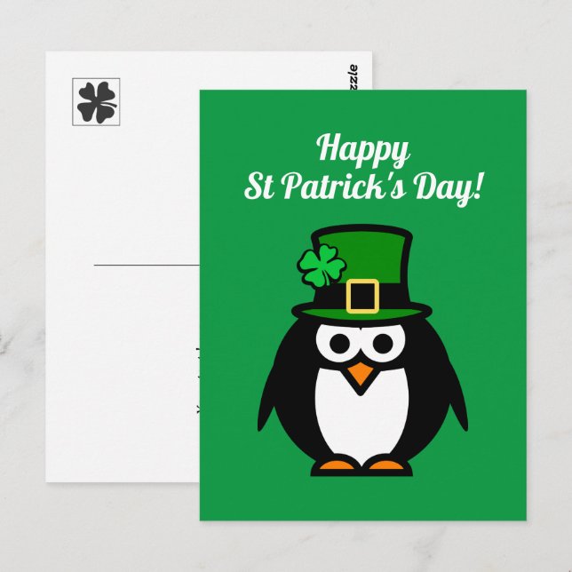 Drôle leprechaun pingouin Saint Patrick carte post (Devant / Derrière)