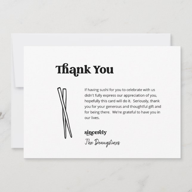 Drôle Mariage Sushi gratuit Carte de remerciements (Devant)