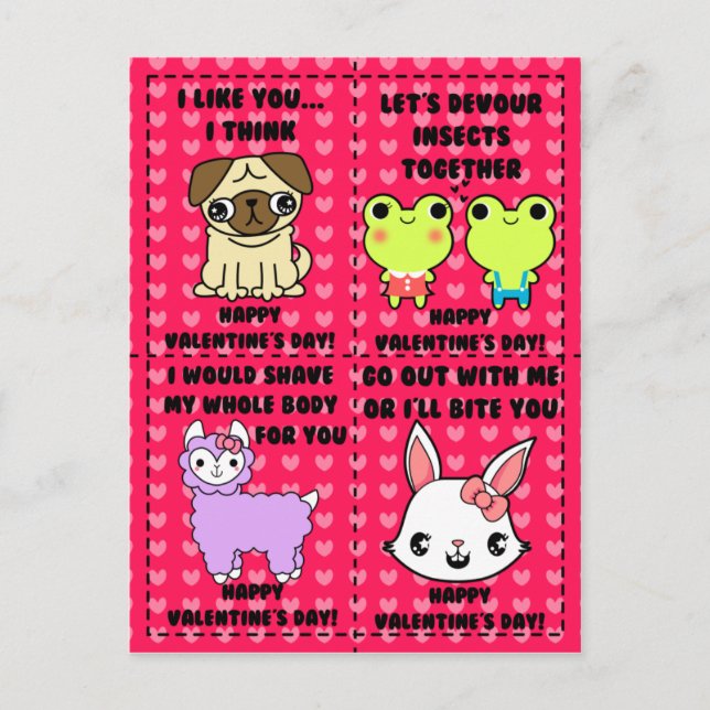 Drôle mignon caricature animal valentines carte po (Devant)