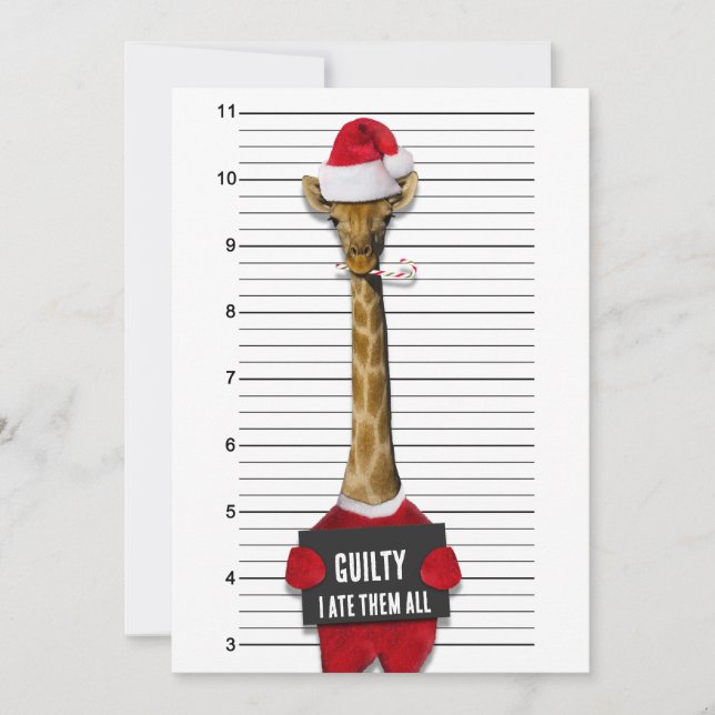 Drôle Mugshot Guilty Giraffe Noël Invitation (Devant)