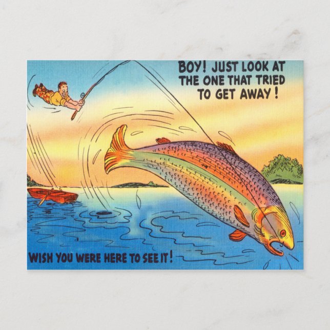 Drôle Pêche Carte Postale Pêcheur Cartoon (Devant)