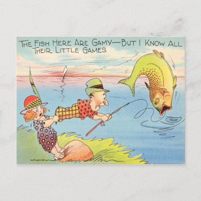 Drôle Pêcheur Carte Postale Poisson Carton (Devant)