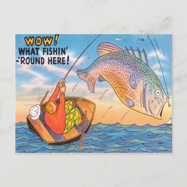 Drôle Pêcheur Carte Postale Poisson Carton (Devant)