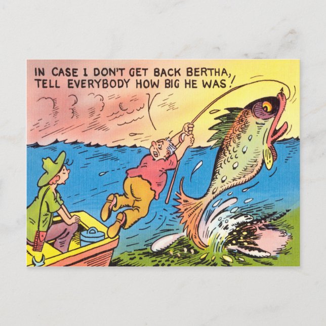 Drôle Pêcheur Carte Postale Poisson Carton (Devant)