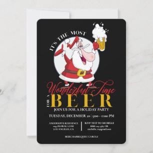 Drôle Père Noël Bière Noël Fête Invitation