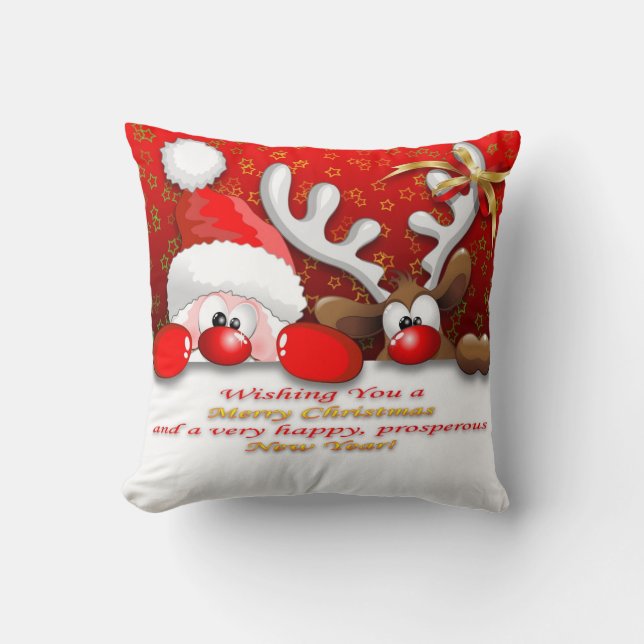 Drôle Père Noël et Reindeer Coussin de dessin anim (Recto)