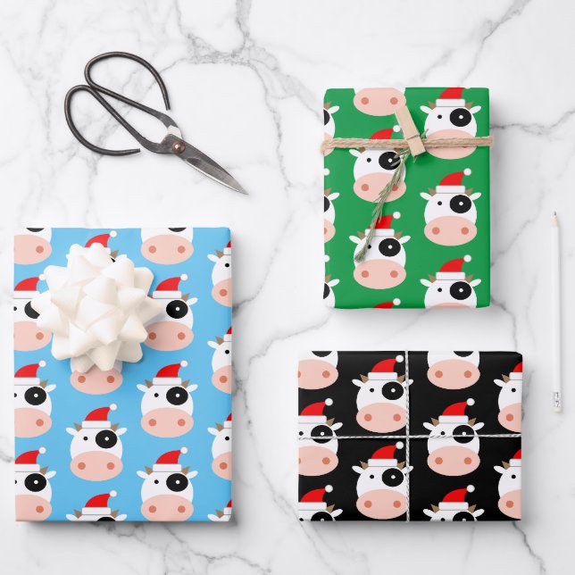 Drôle Père Noël vache feuilles de papier d'emballa (Recto)