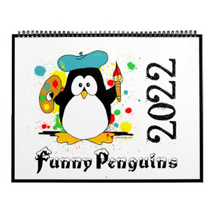 Drôle Pingouins Cartoon Art Grand Calendrier 2022