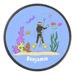 Drôle plongeur et poisson mer créatures dessin ani