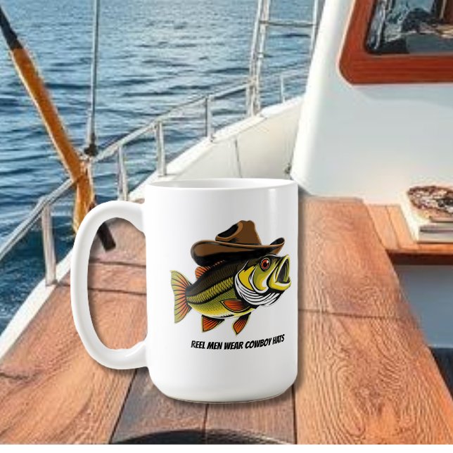 Drôle poisson basse de Mug avec un Casquette Cowbo (Funny Mug Bass Fish with a Cowboy Hat  fathers day gift)