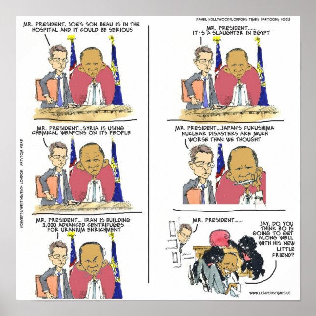 Drôle Poster de dessin animé d'Obama et Bo (Devant)