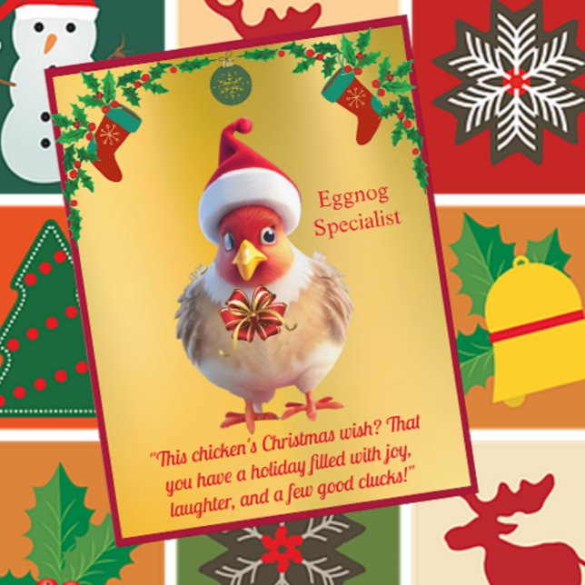 Drôle poulet dans Santa Hat Carte postale de Noël (Créateur téléchargé)