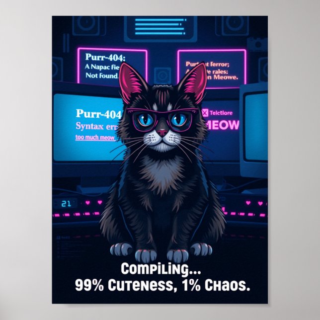 Drôle Programmeur Poster de chat - "Compiler 99% C (Devant)