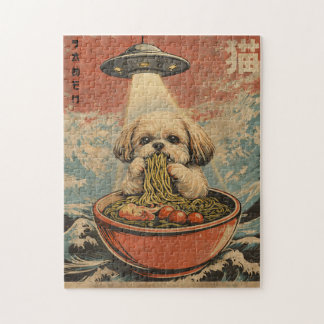 Drôle puzzle japonais vintage de Shih Tzu Ramen UF
