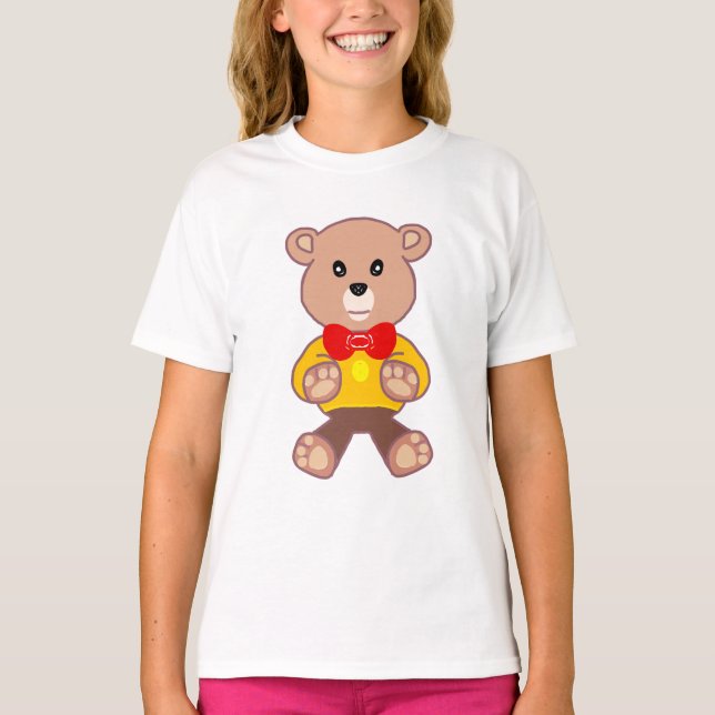 Drôle Quirky Cute Bowtie Ours sur T-shirt (Devant)