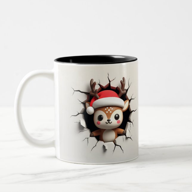 Drôle Reindeer à deux faces Mug de Noël (Gauche)