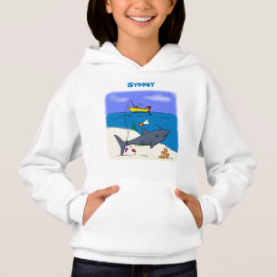 Drôle requin couché et dessin animé de pêche