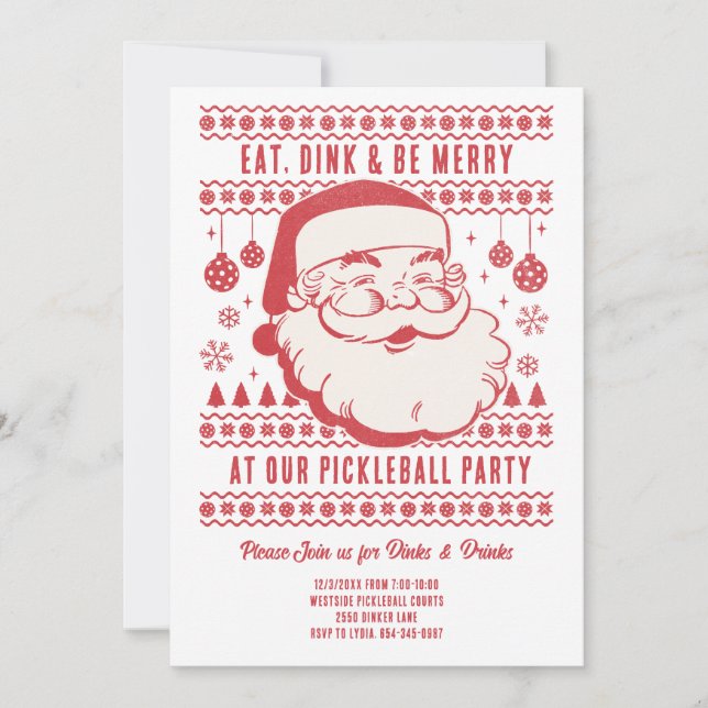 Drôle Retro Pickleball Noël Invitation (Devant)