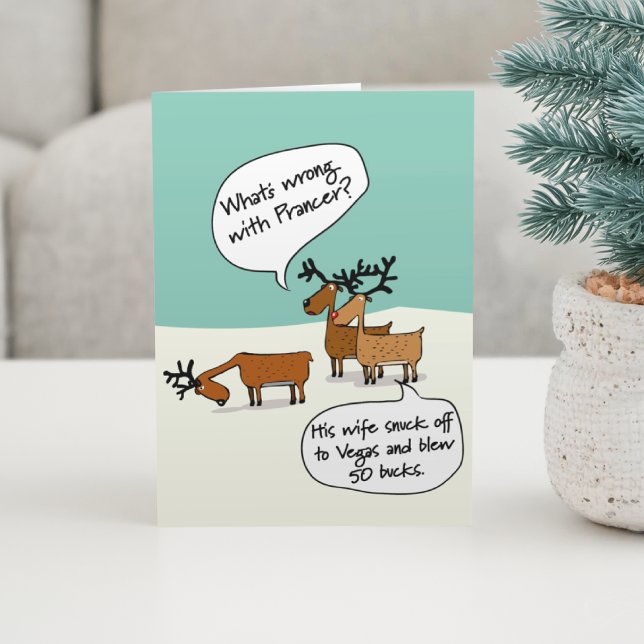 Drôle Rindeer Est Allé À Vegas Plié Carte de Noël (Créateur téléchargé)